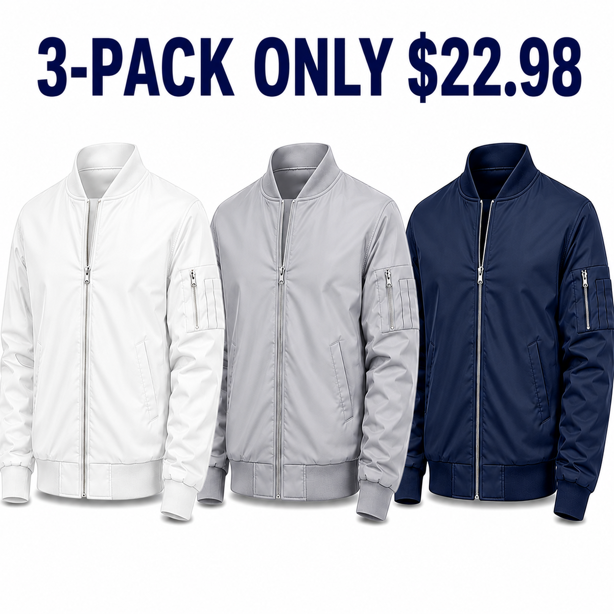 3-Pack Clean Contrast lightweight bomber jackets, Only $22.98
