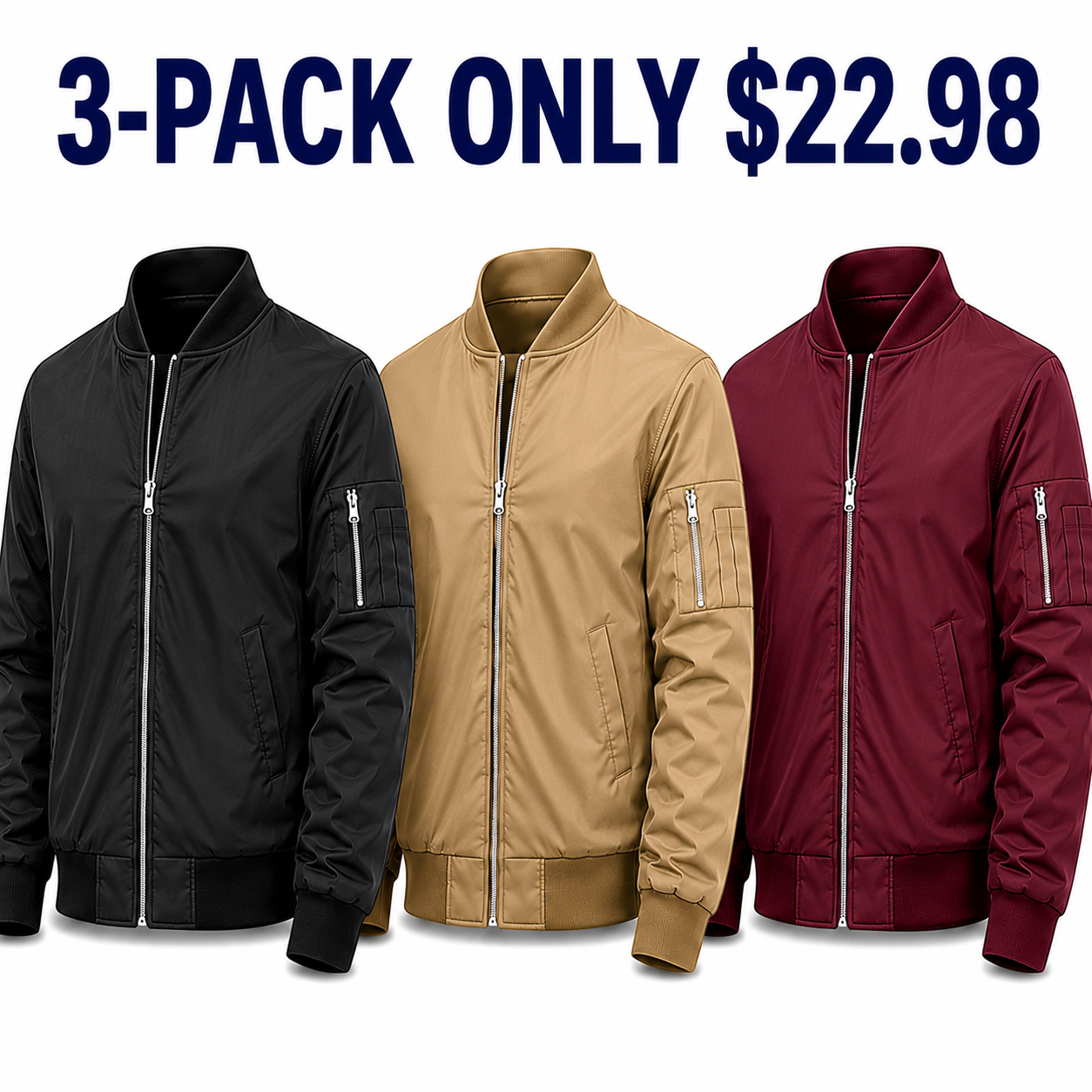 3-Pack Weekend lightweight bomber jackets, Only $22.98