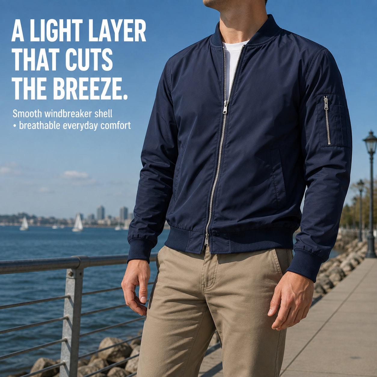 Lightweight windbreaker shell for mild breezy weather