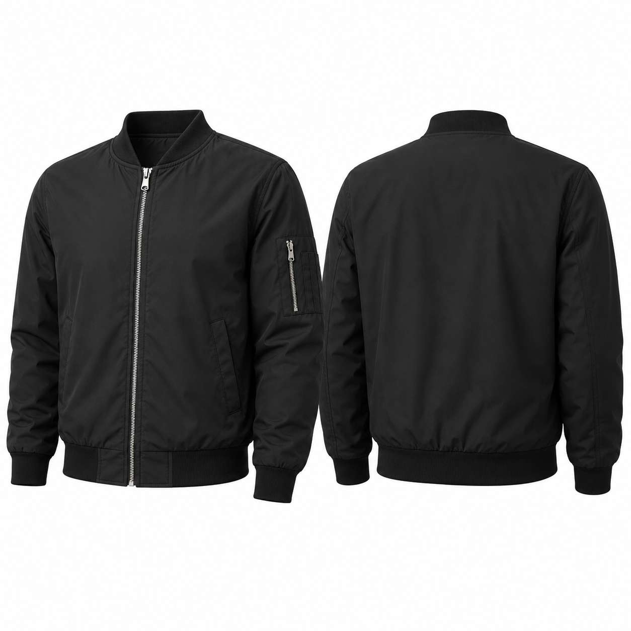 Black lightweight bomber jacket front and back