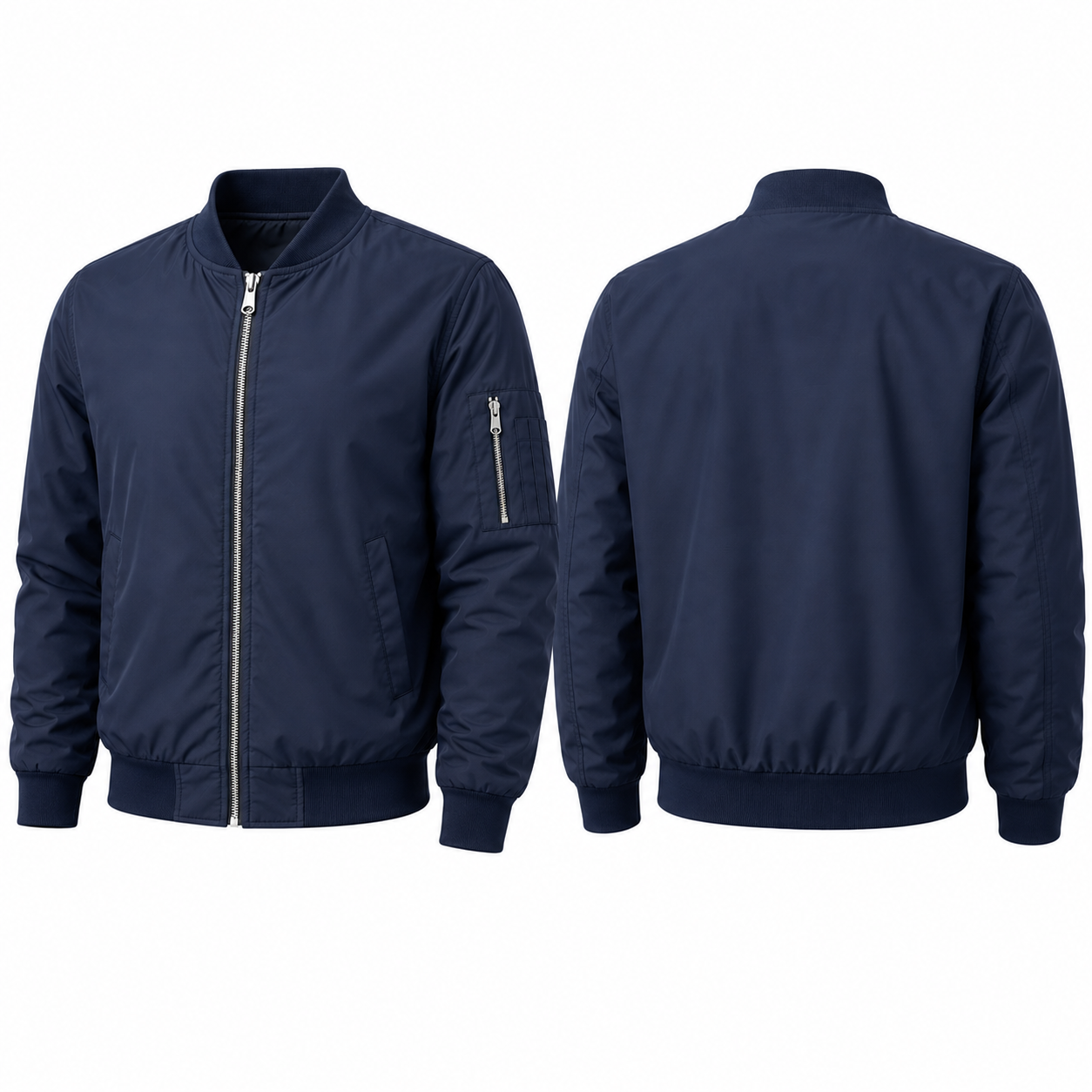 Navy lightweight bomber jacket front and back