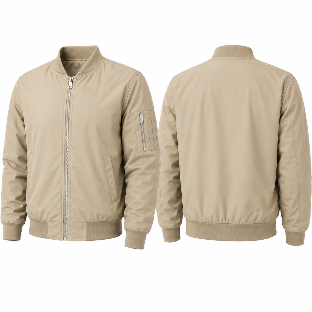 Khaki lightweight bomber jacket front and back