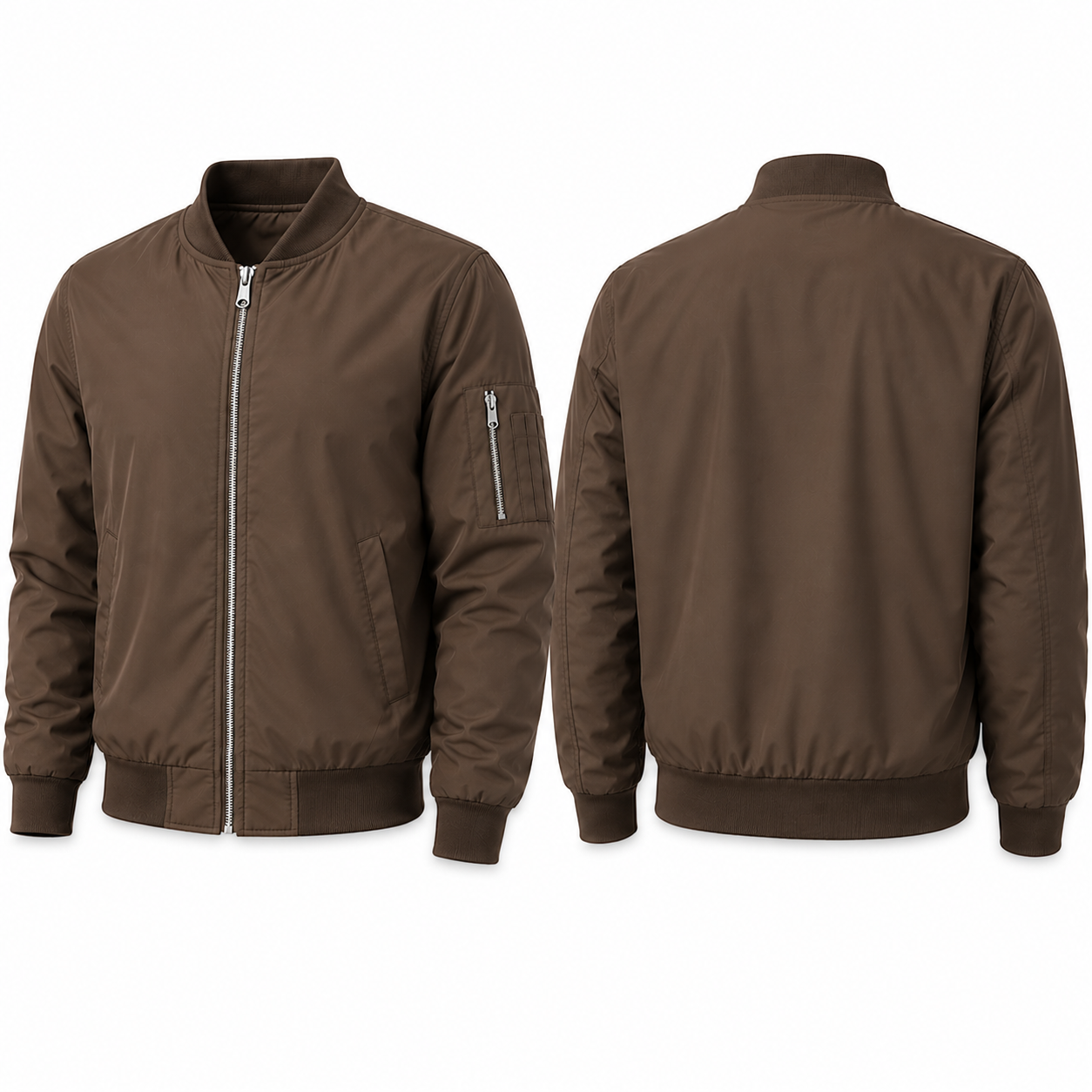 Brown lightweight bomber jacket front and back