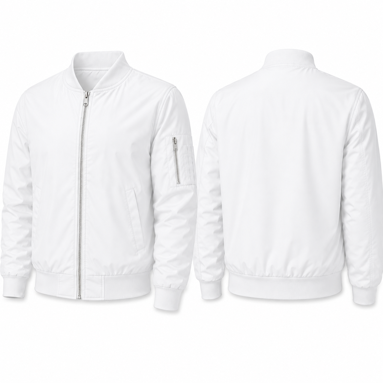 White lightweight bomber jacket front and back