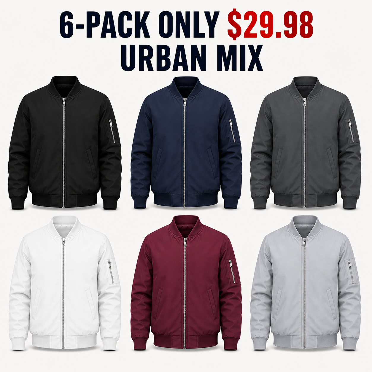 6-Pack Urban Mix lightweight bomber jackets, Only $29.98