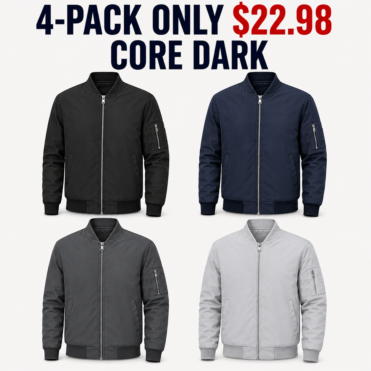 4-Pack Core Dark lightweight bomber jackets, Only $22.98