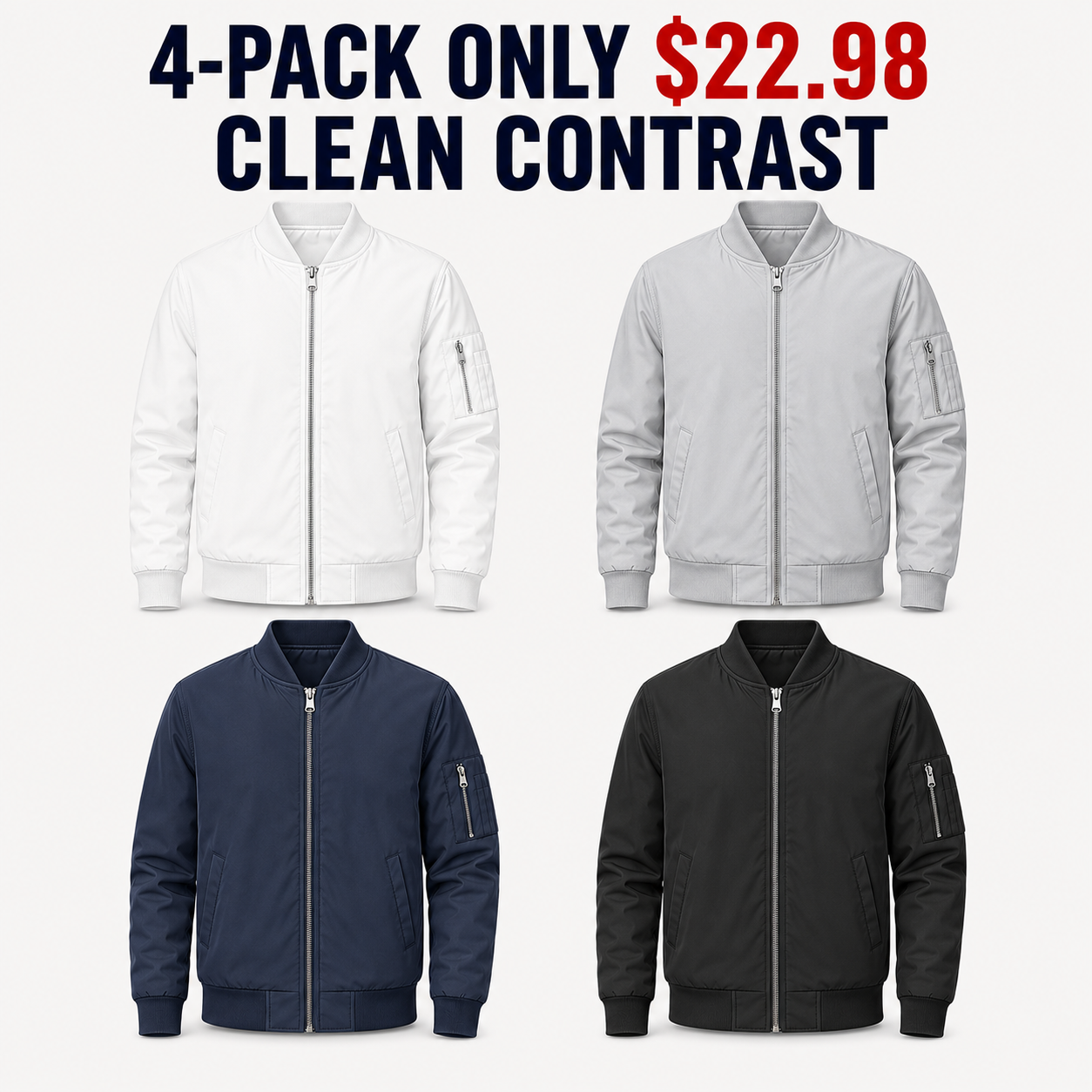 4-Pack Clean Contrast lightweight bomber jackets, Only $22.98