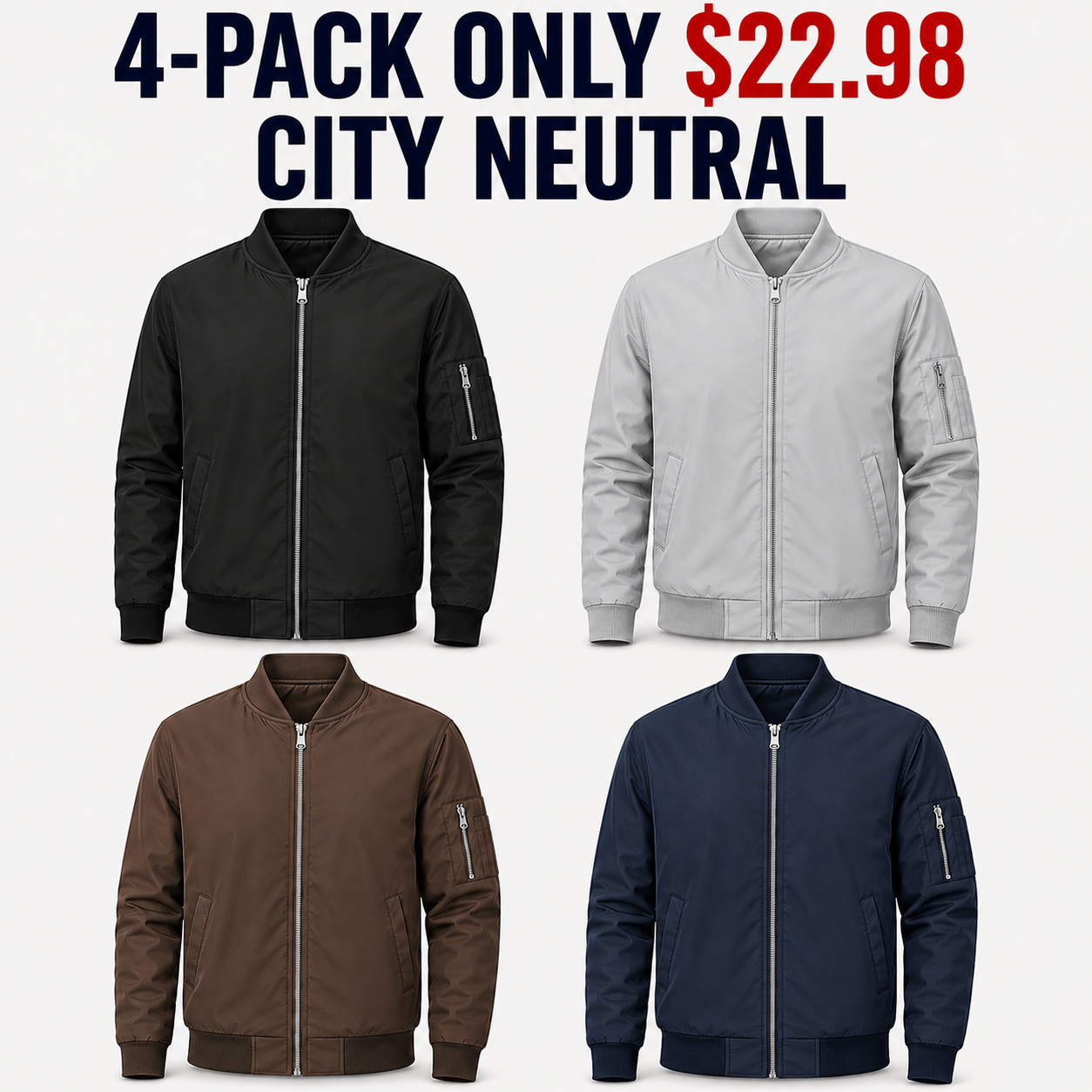 4-Pack City Neutral lightweight bomber jackets, Only $22.98