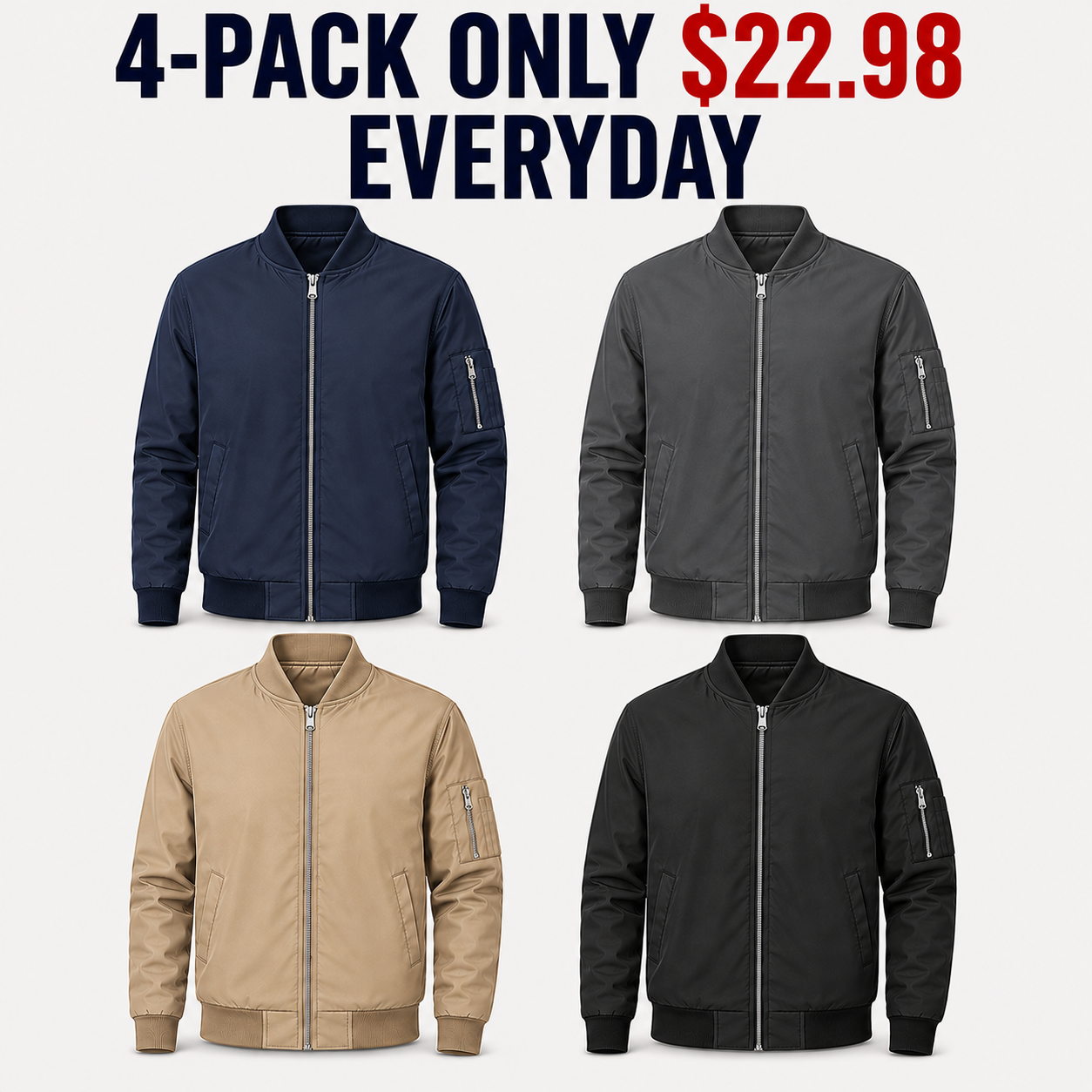 4-Pack Everyday lightweight bomber jackets, Only $22.98