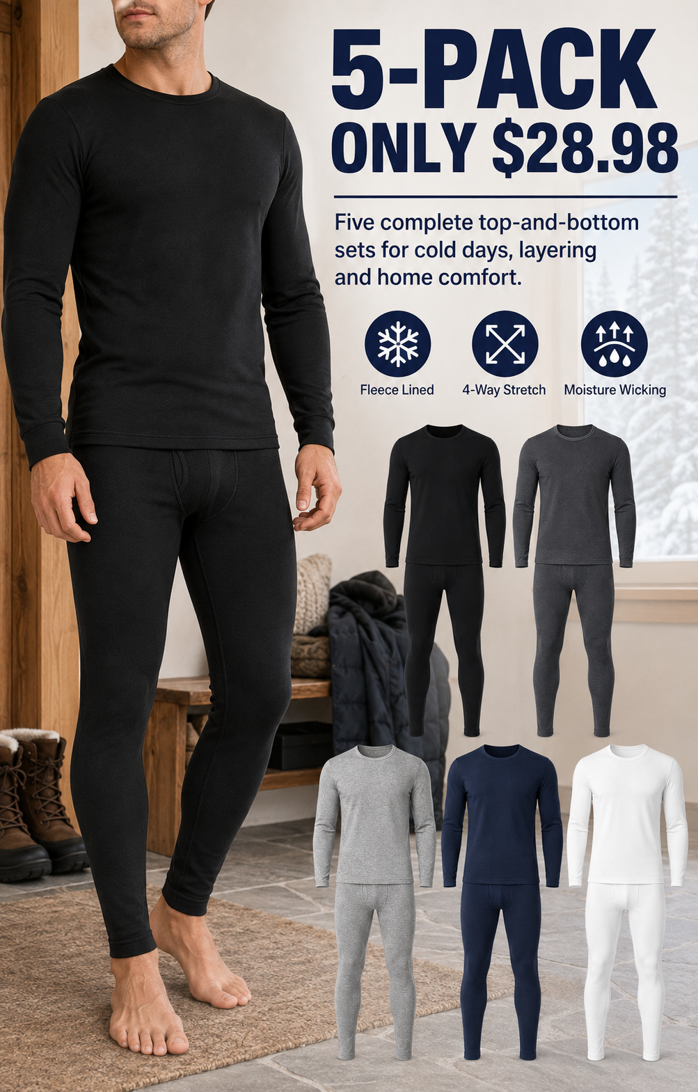 Five-pack thermal underwear value and fitted base-layer overview