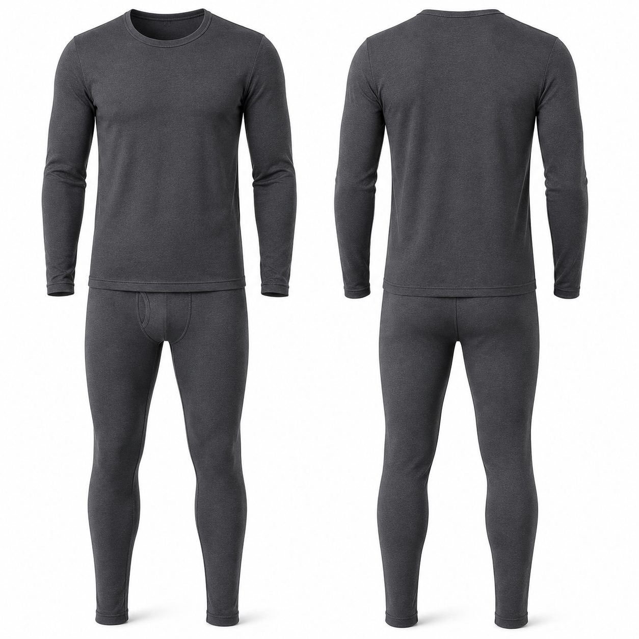 Charcoal fleece-lined thermal underwear set front and back