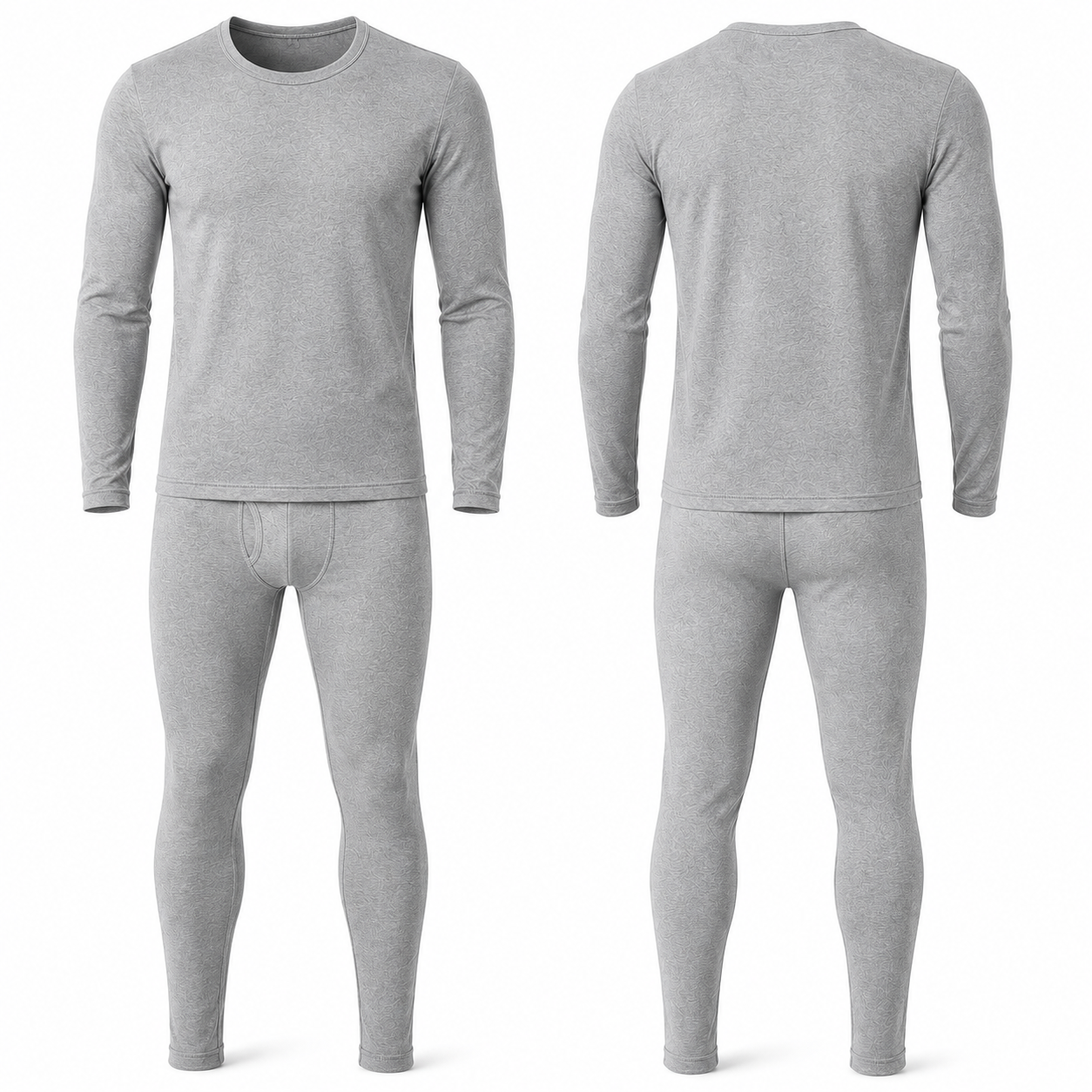 Grey fleece-lined thermal underwear set front and back