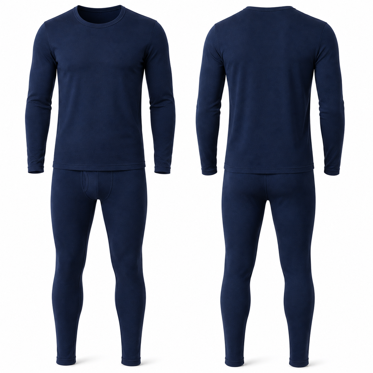 Navy fleece-lined thermal underwear set front and back