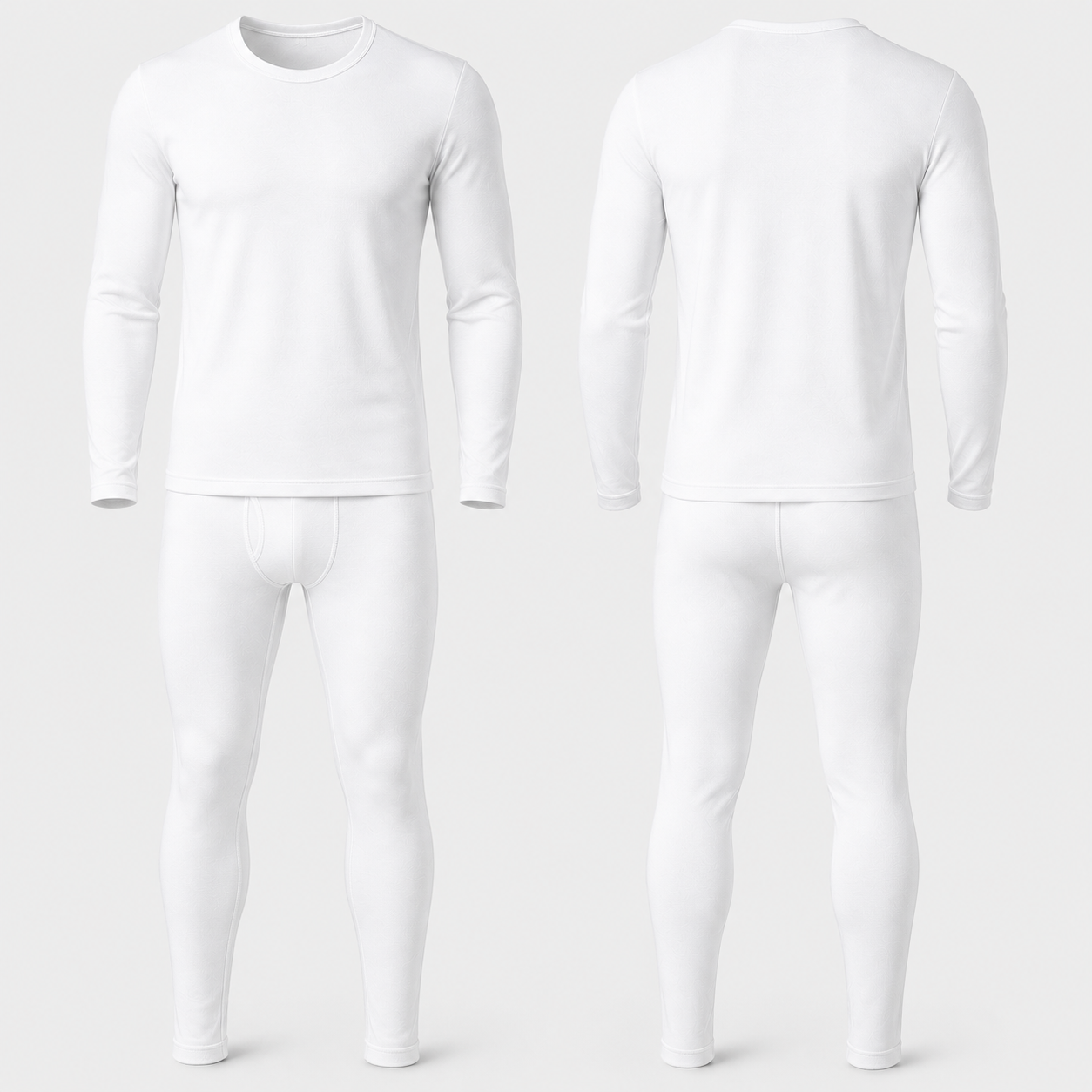 White fleece-lined thermal underwear set front and back