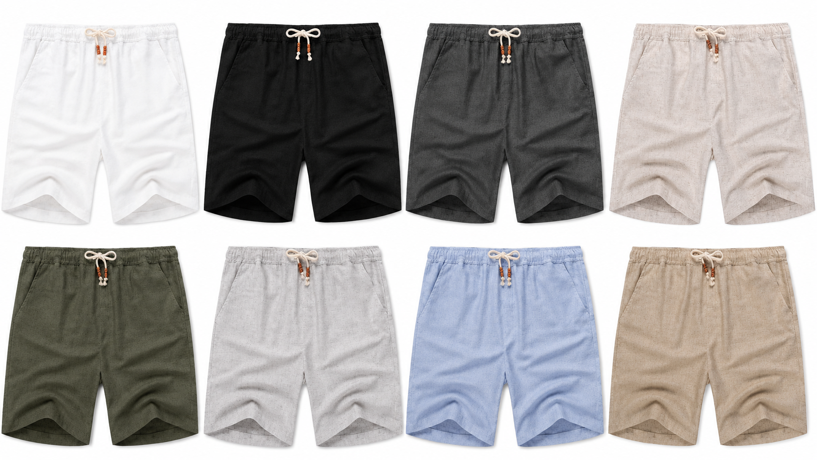 Men's Summer Linen-Look Drawstring Shorts 8-Pack mixed colors
