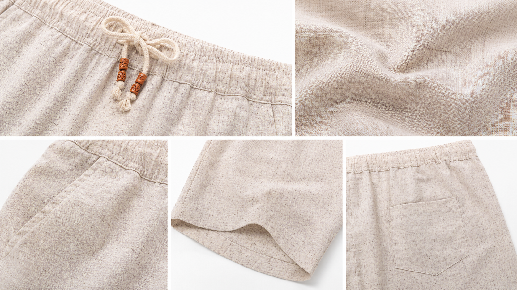 Men's linen-look drawstring shorts lightweight fabric texture
