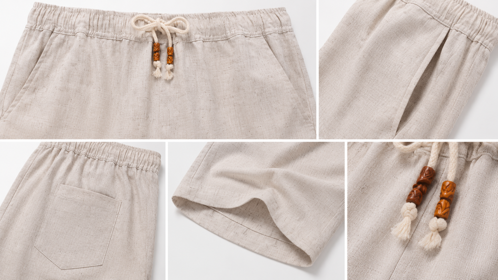 Men's linen-look drawstring shorts pockets and drawstring details