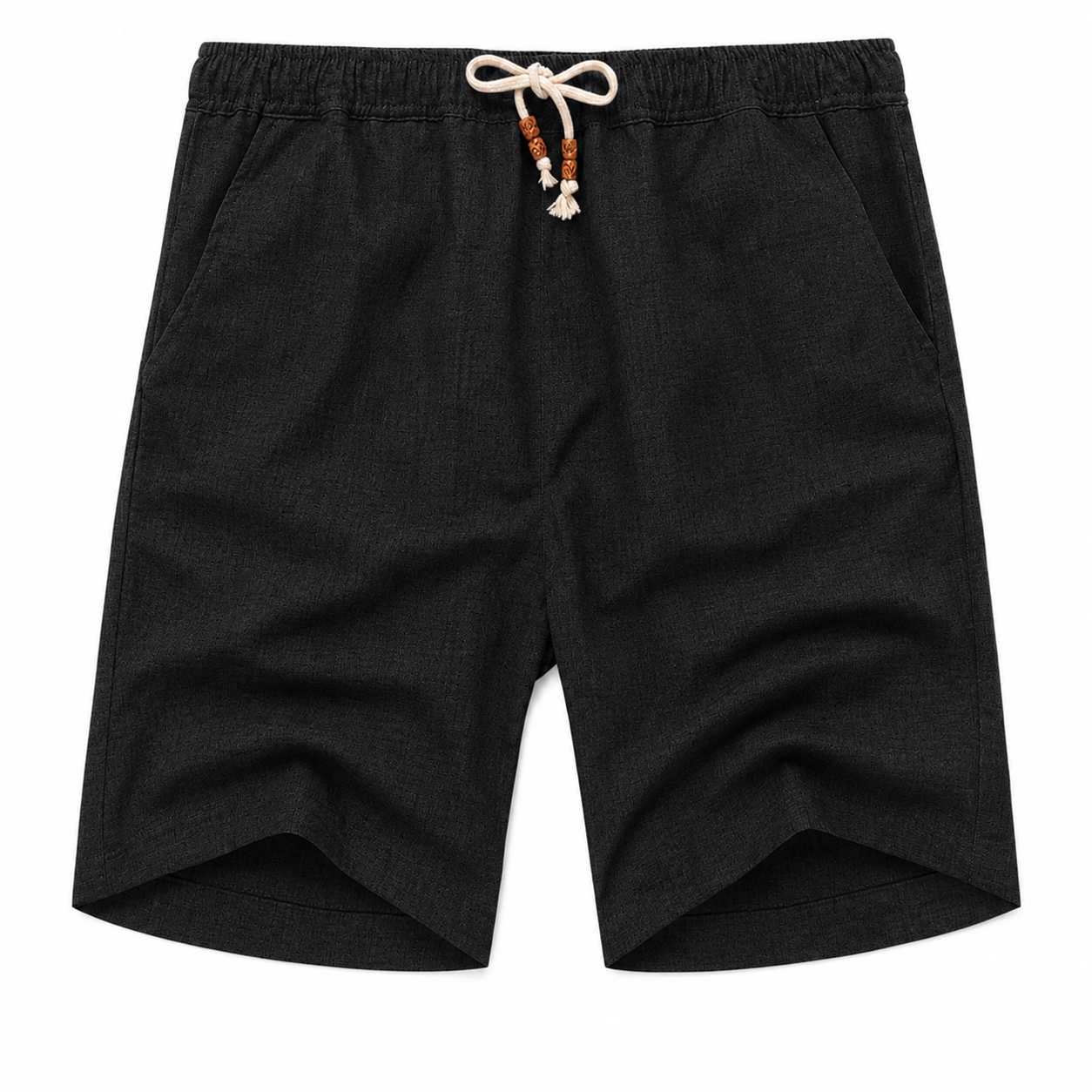 Men's Summer Linen-Look Drawstring Shorts black color