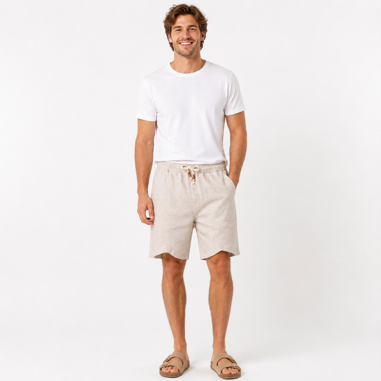 Men's Summer Linen-Look Drawstring Shorts model front view