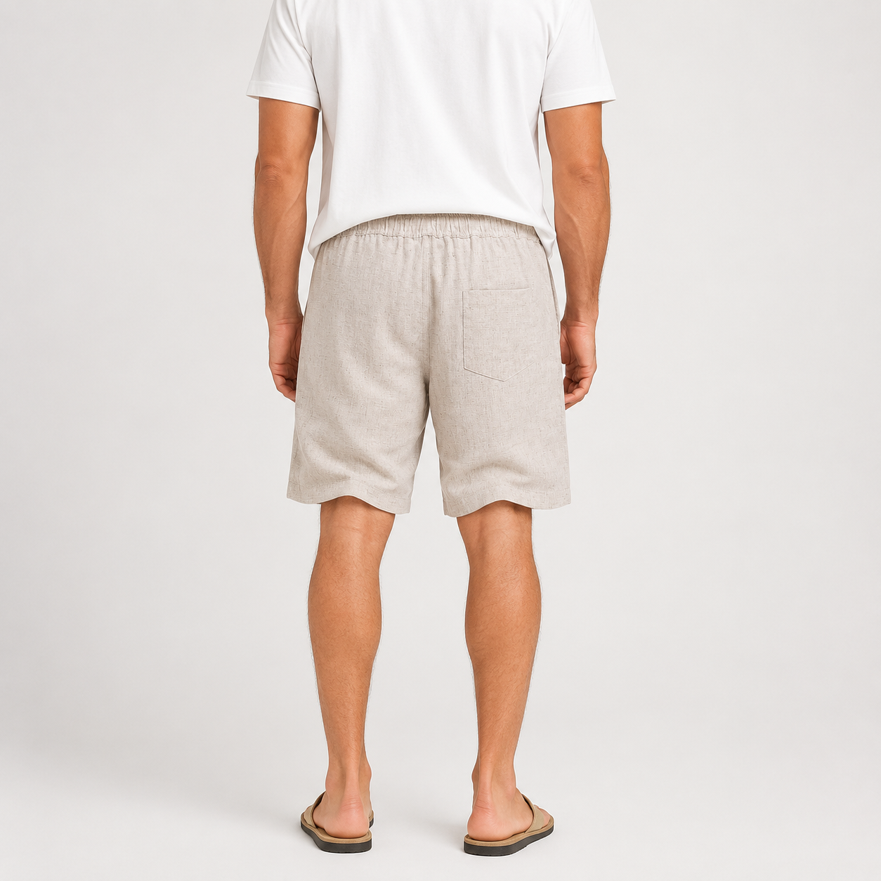 Men's Summer Linen-Look Drawstring Shorts model back view