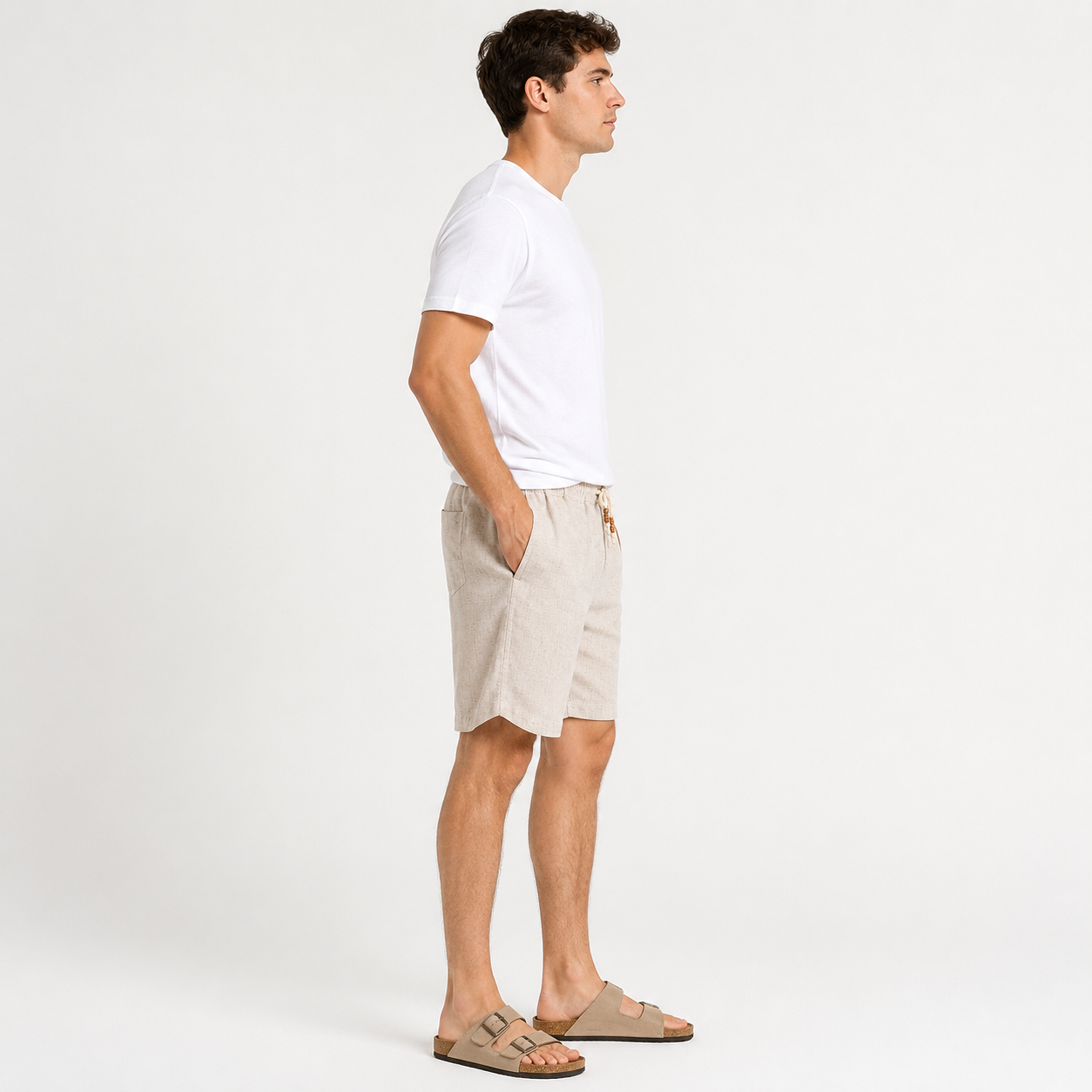 Men's Summer Linen-Look Drawstring Shorts model side view