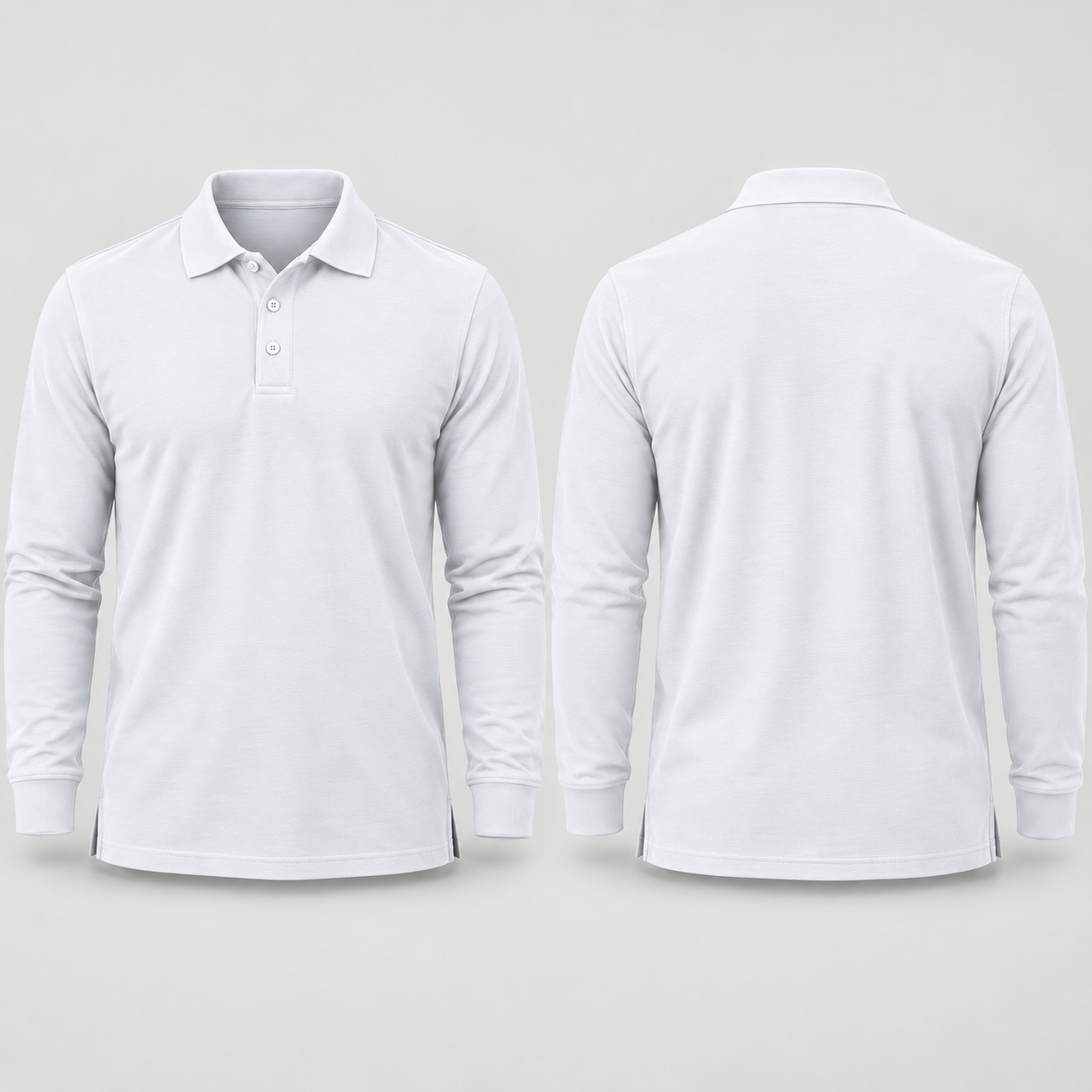 White long-sleeve polo complete front and back views
