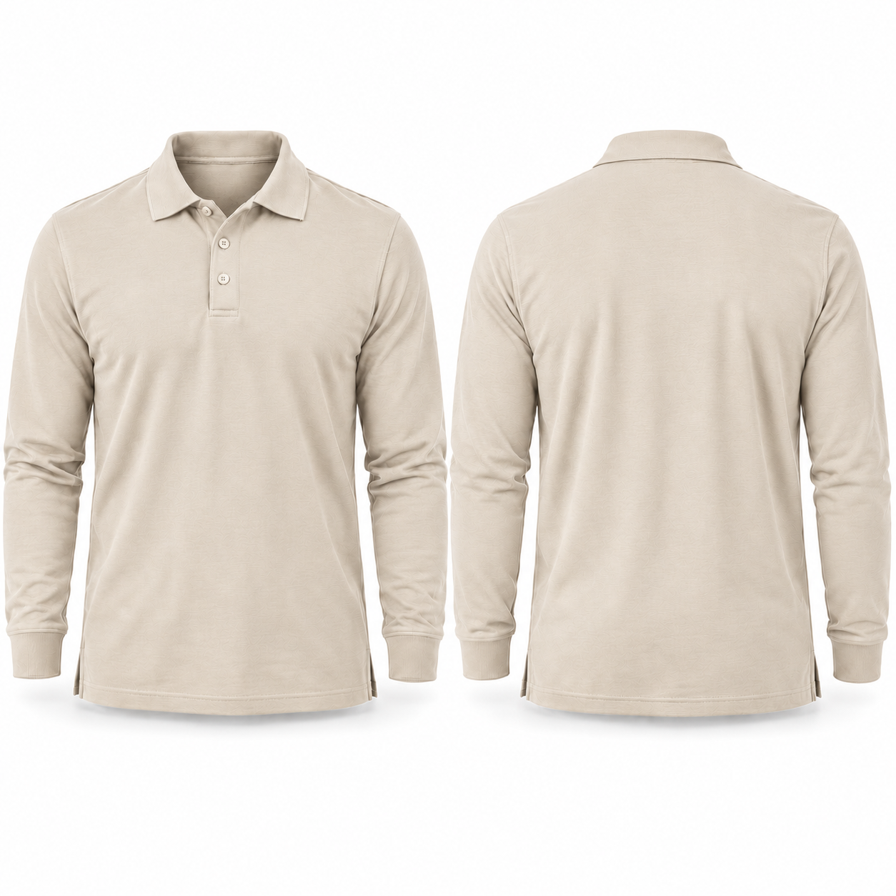 Beige long-sleeve polo complete front and back views