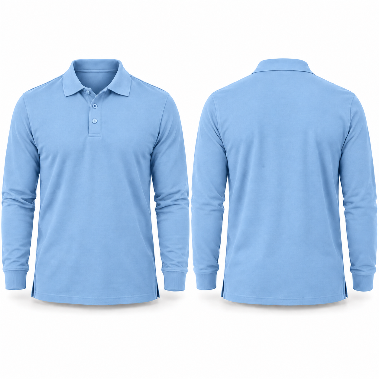 Light blue long-sleeve polo complete front and back views