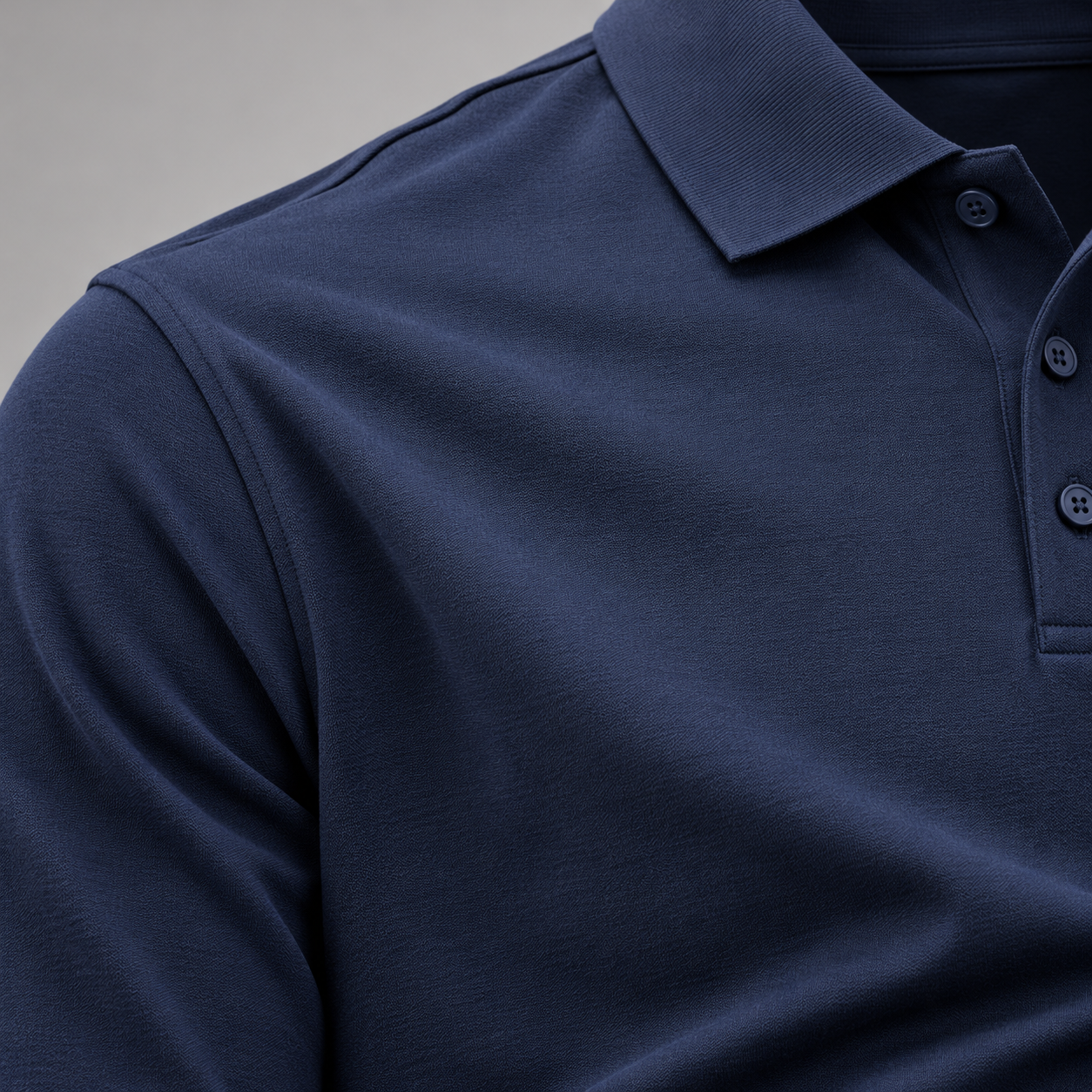 Lightweight fine-texture long-sleeve polo fabric close-up