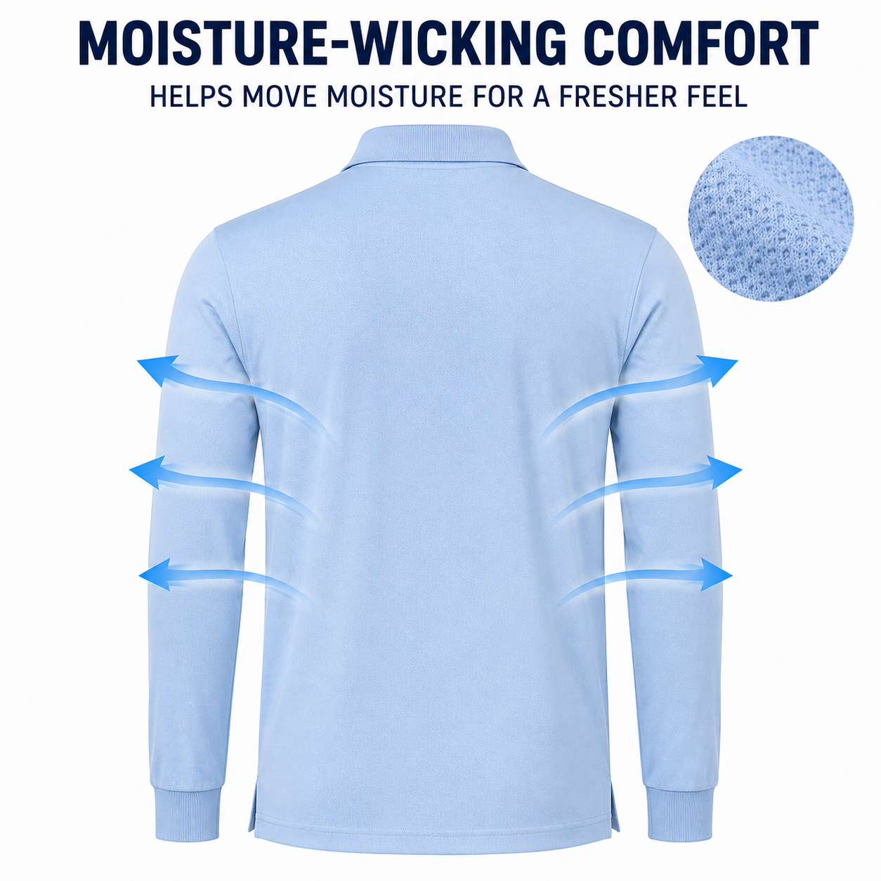 Moisture-wicking comfort for long-sleeve polo shirts