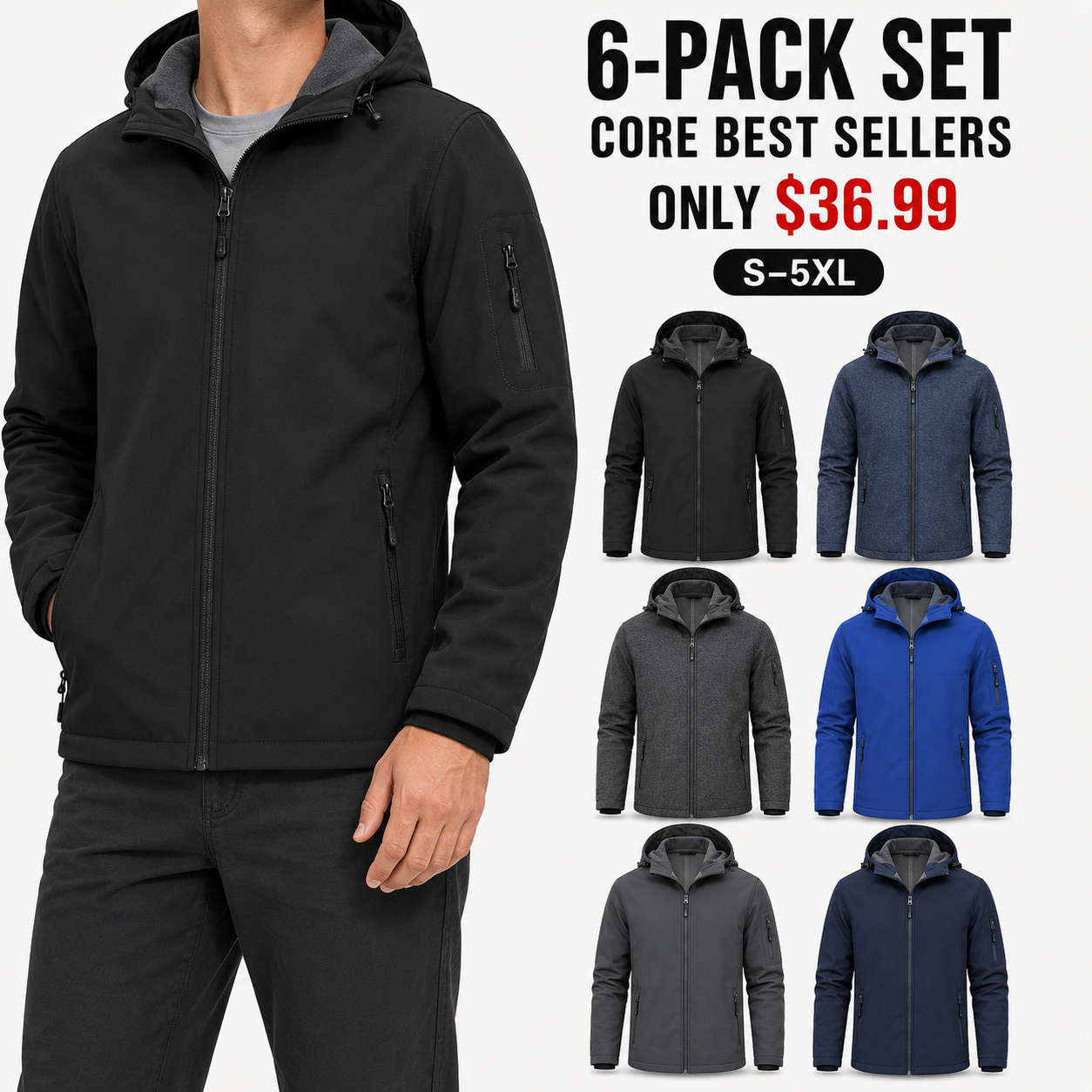 6-Pack Core Best Sellers hooded fleece-lined softshell jackets, Only $36.99