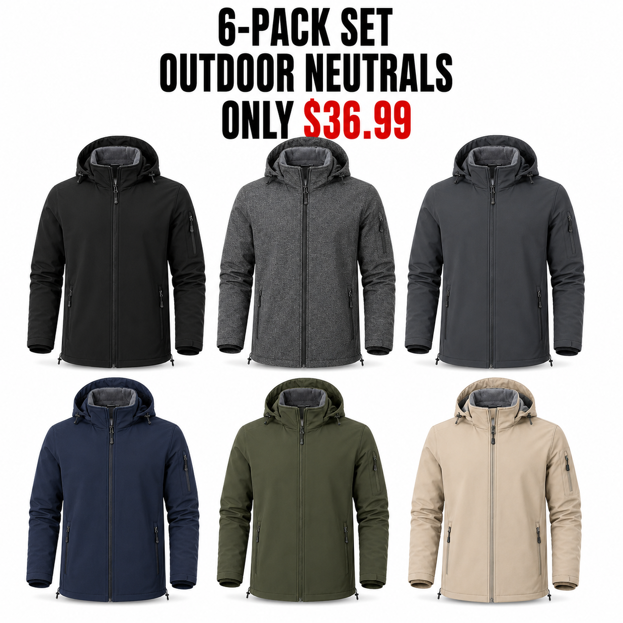 6-Pack Outdoor Neutrals hooded fleece-lined softshell jackets, Only $36.99