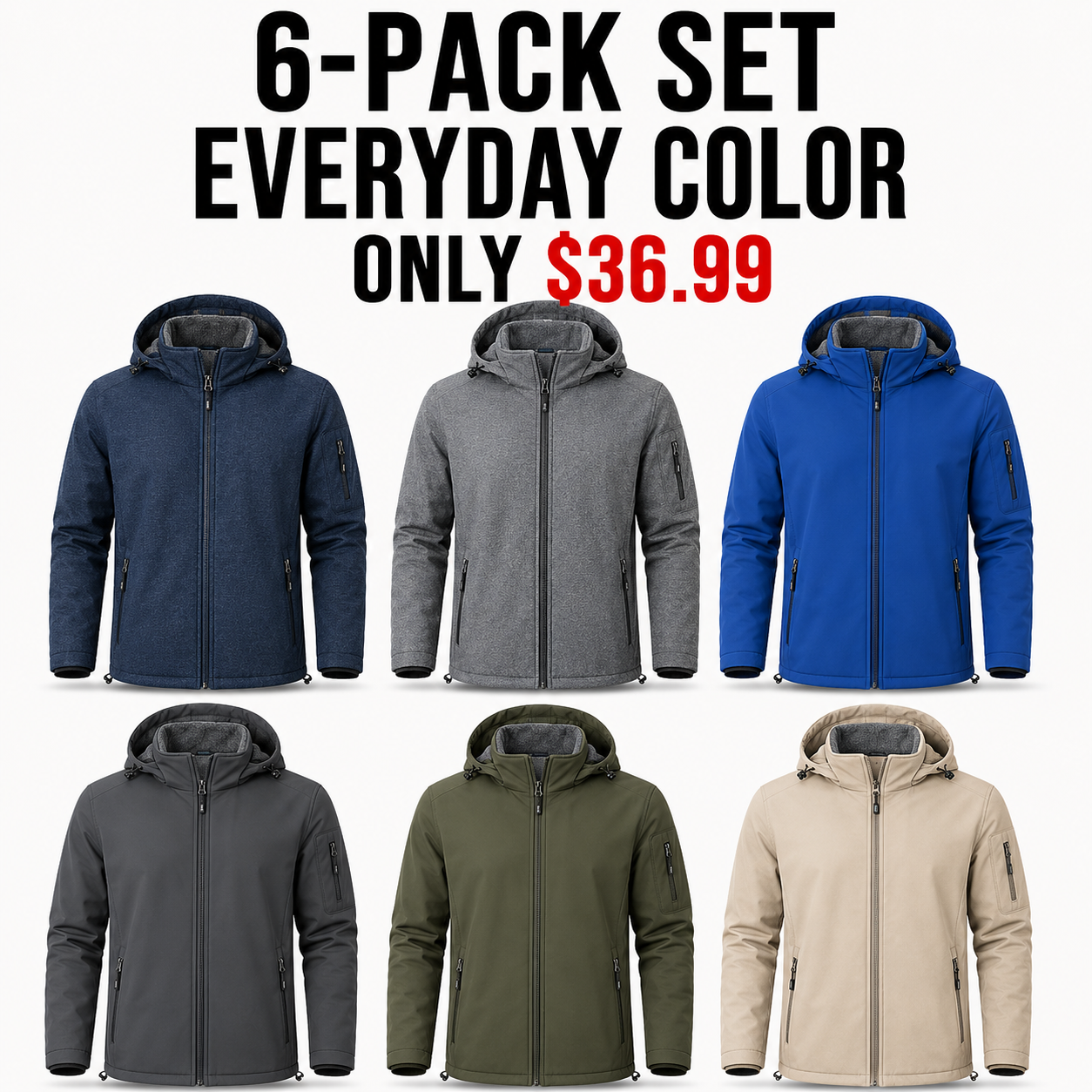 6-Pack Everyday Color hooded fleece-lined softshell jackets, Only $36.99