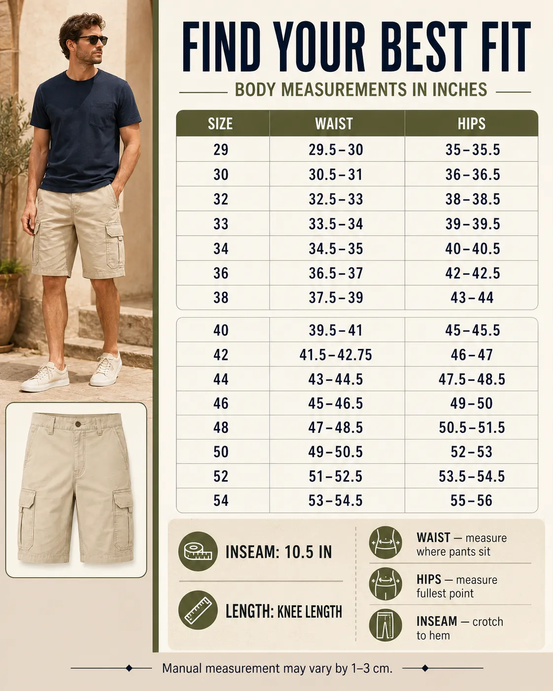 Men's 10.5-Inch Stretch Cargo Shorts – 4-Pack & 8-Pack