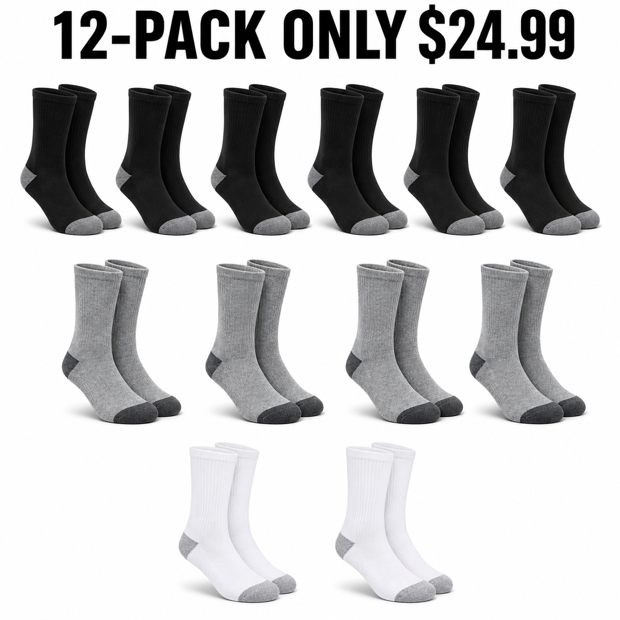 12-Pack Work Rotation cotton-rich cushioned crew socks, Only $24.99