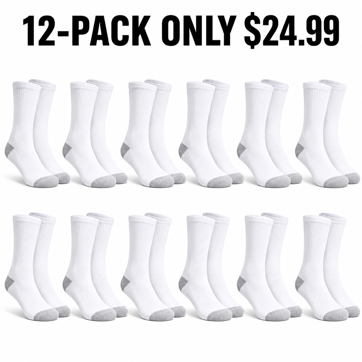 12-Pack White Essentials cotton-rich cushioned crew socks, Only $24.99