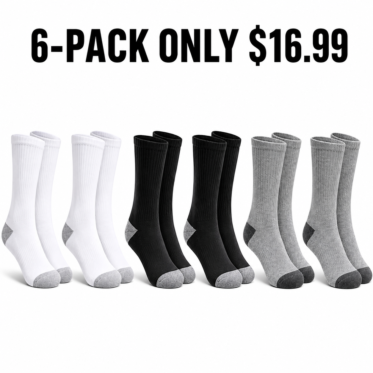 6-Pack Mixed cotton-rich cushioned crew socks, Only $16.99