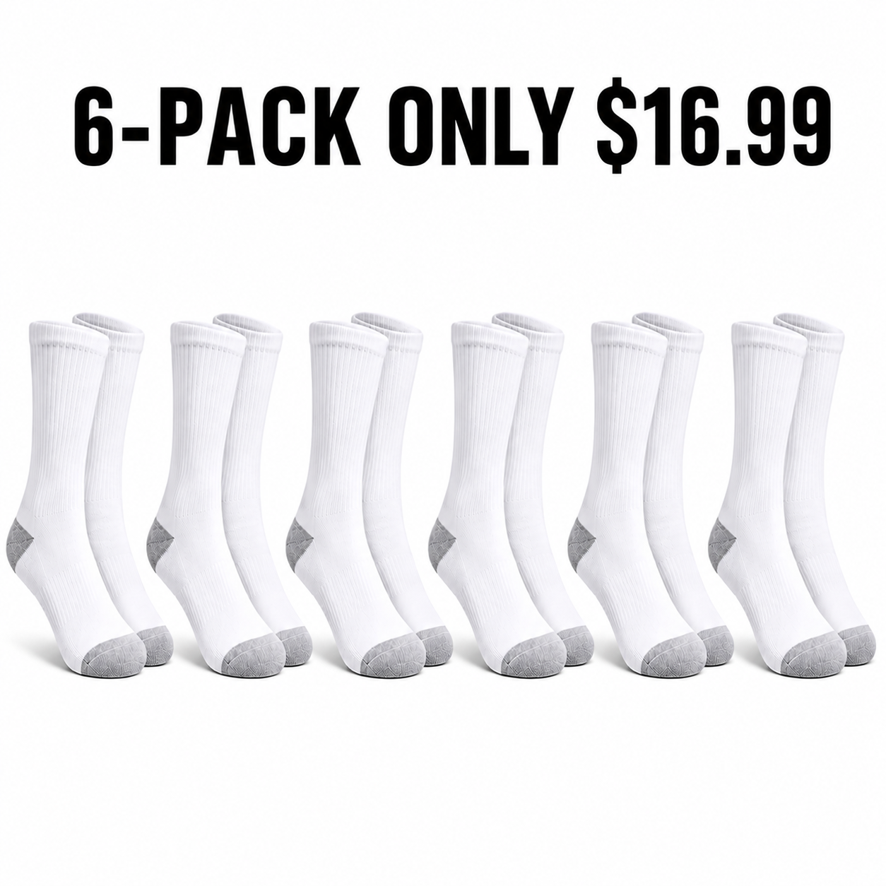 6-Pack White cotton-rich cushioned crew socks, Only $16.99