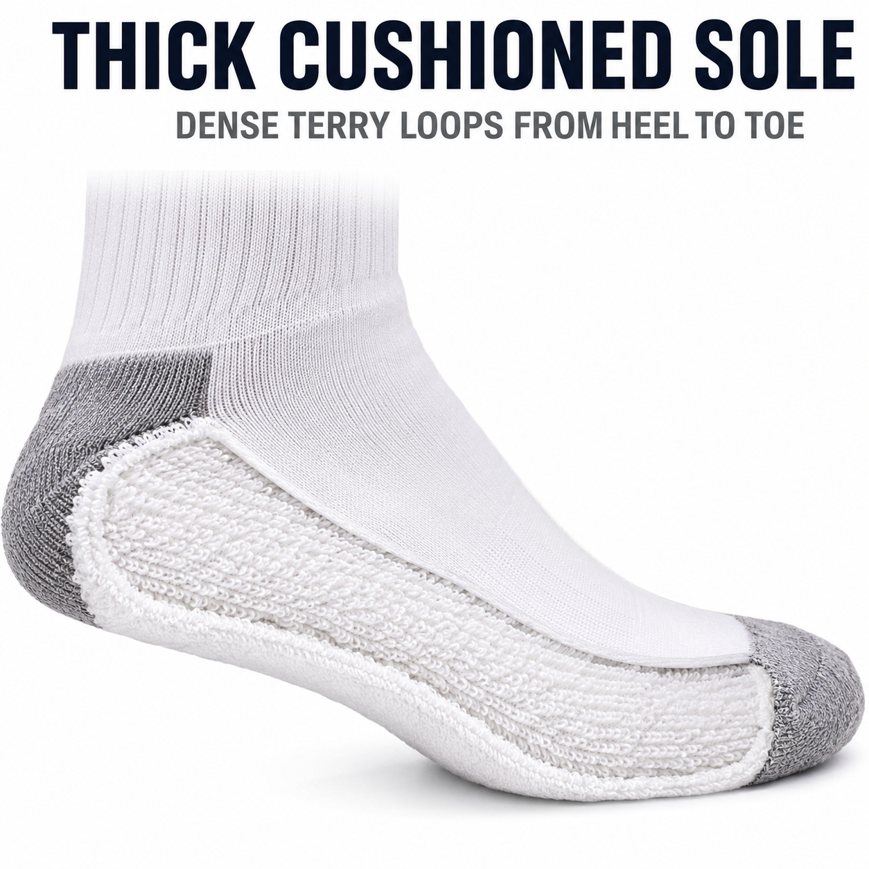 Full cushioned footbed with visibly thick terry-loop construction
