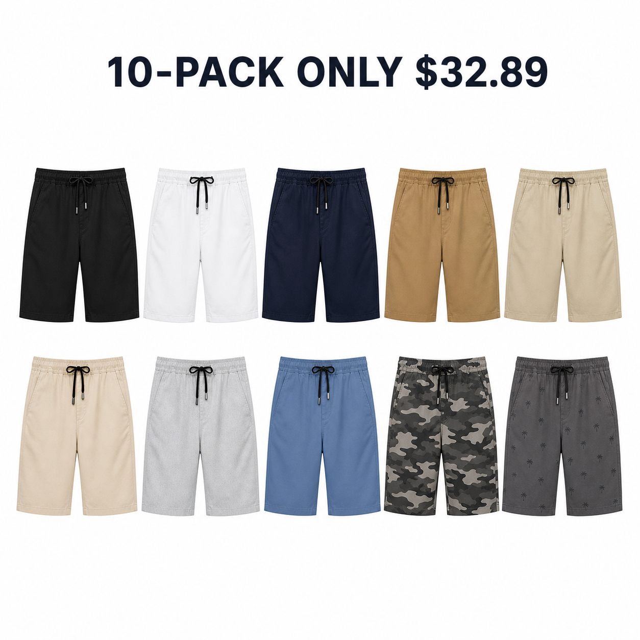 Men's 10-pack drawstring shorts combination A, only $32.89