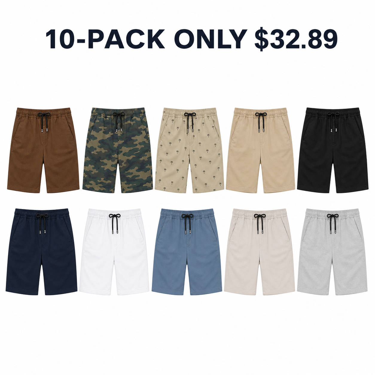Men's 10-pack drawstring shorts combination B, only $32.89