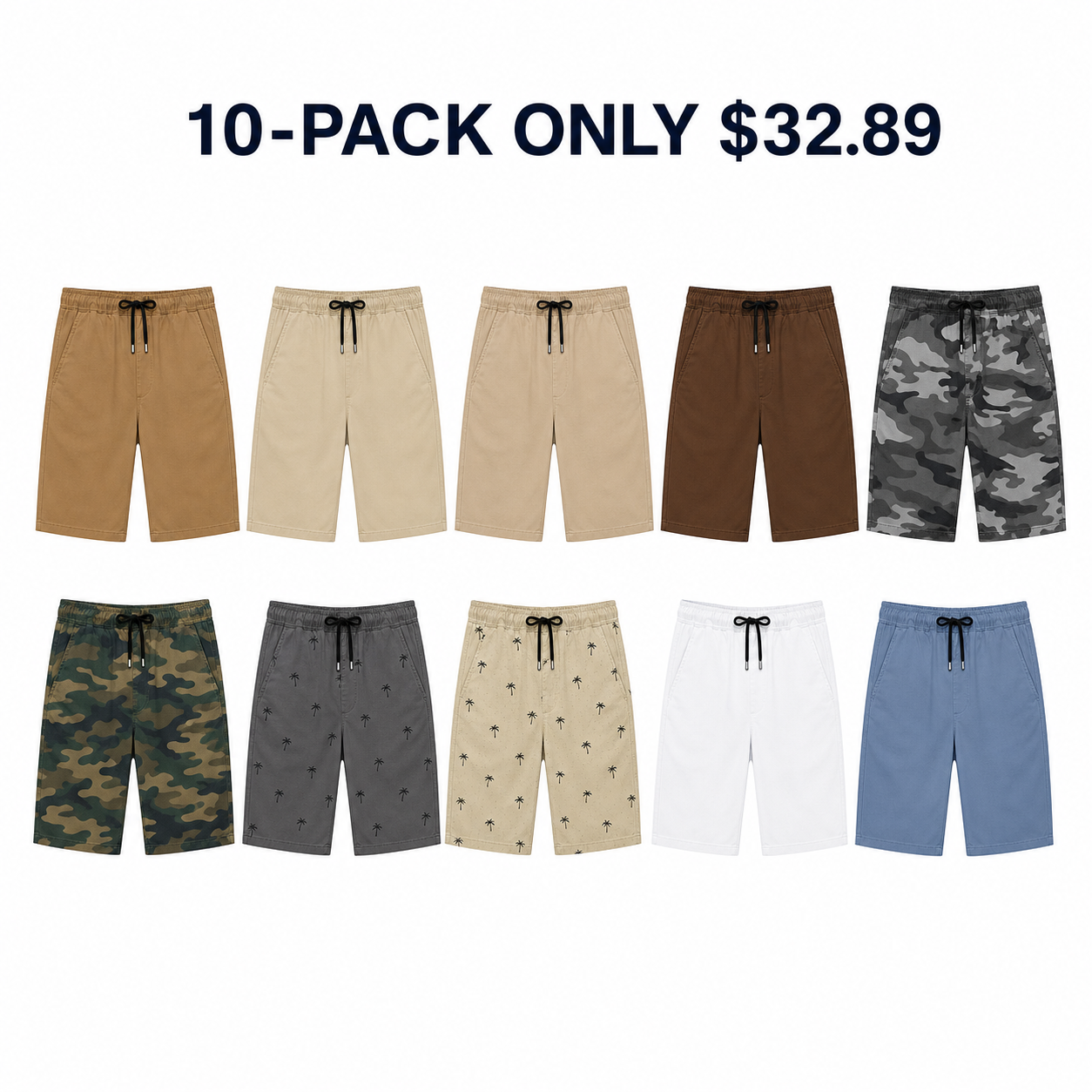 Men's 10-pack drawstring shorts combination C, only $32.89