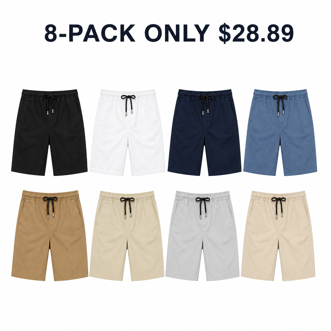 Men's 8-pack drawstring shorts combination A, only $28.89