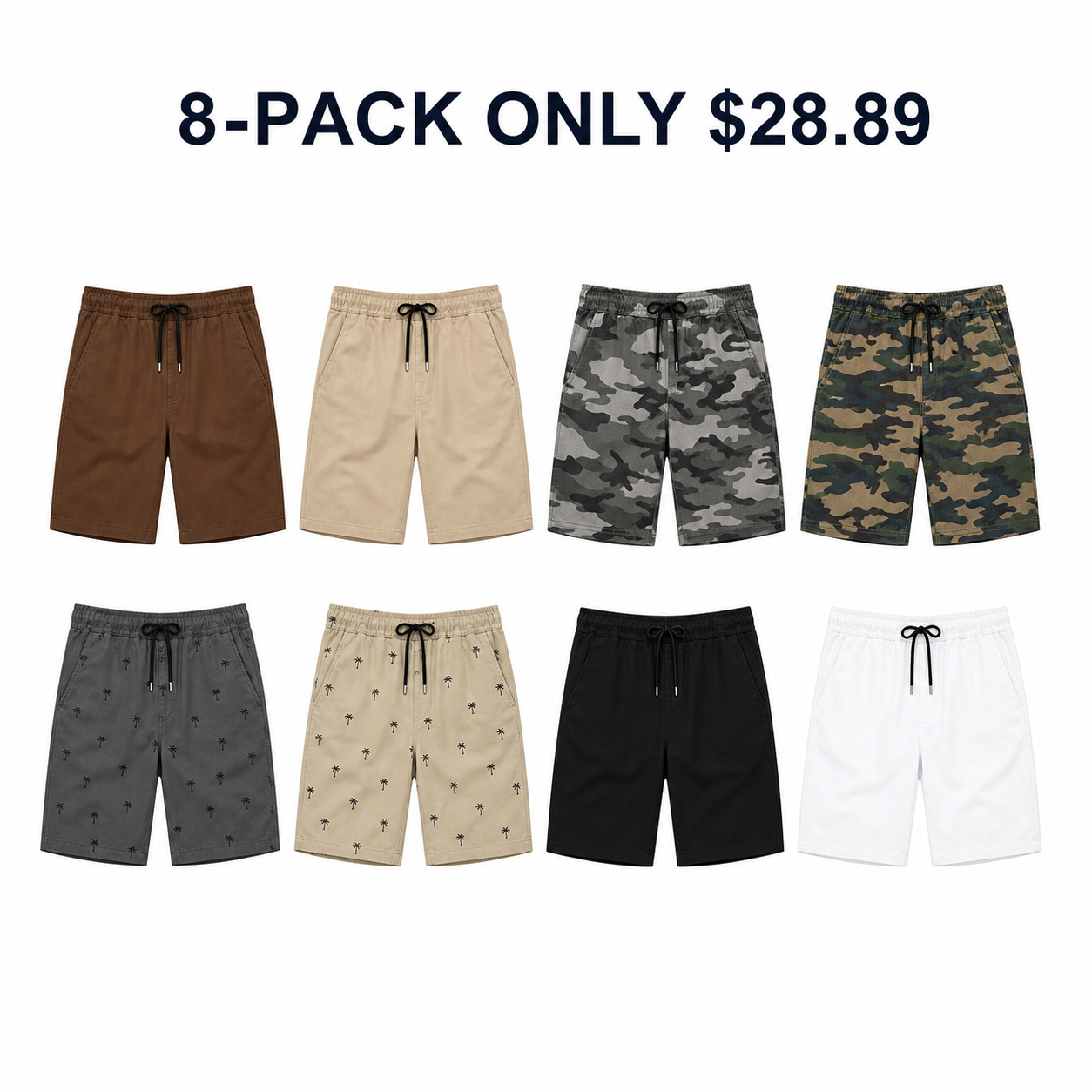 Men's 8-pack drawstring shorts combination B, only $28.89