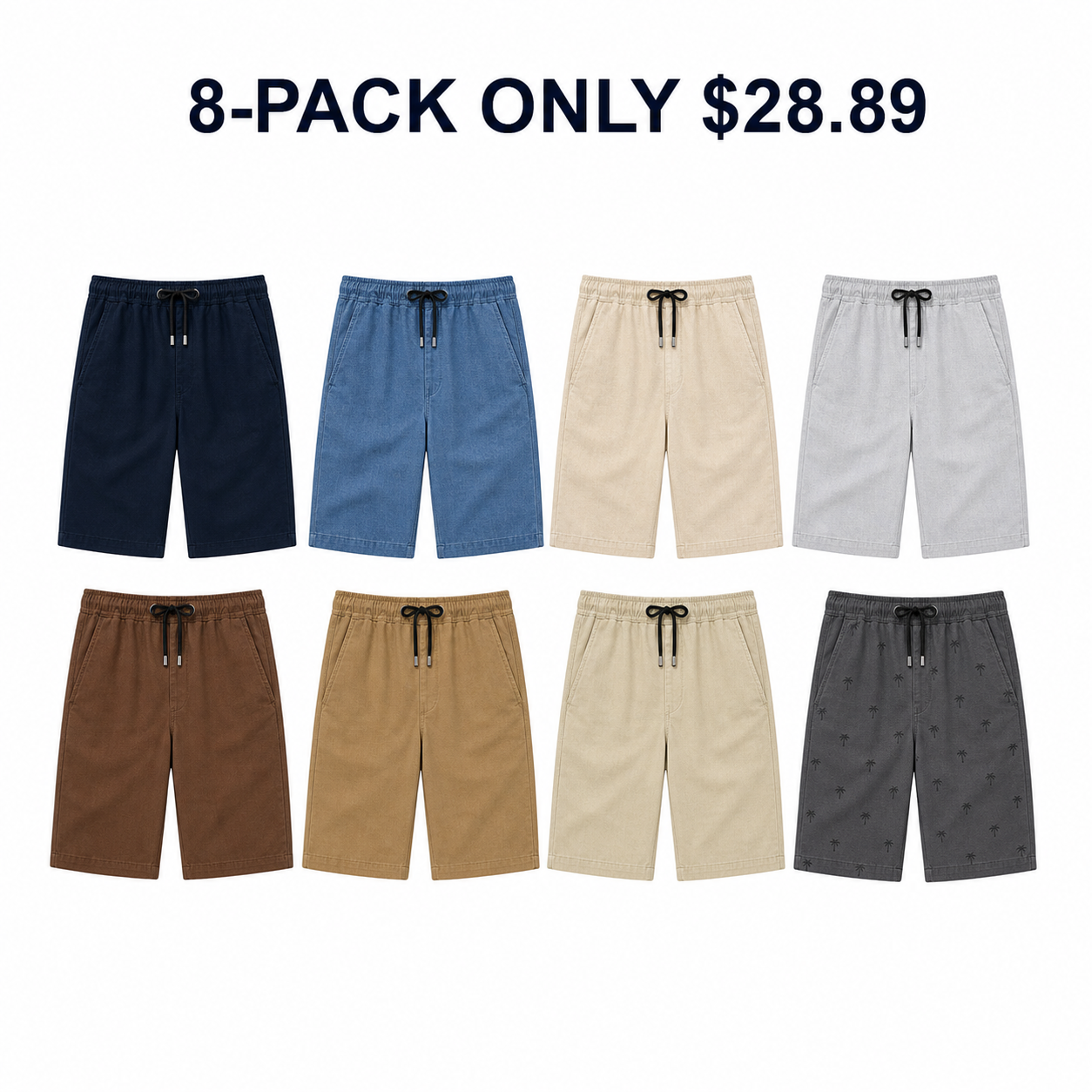 Men's 8-pack drawstring shorts combination C, only $28.89