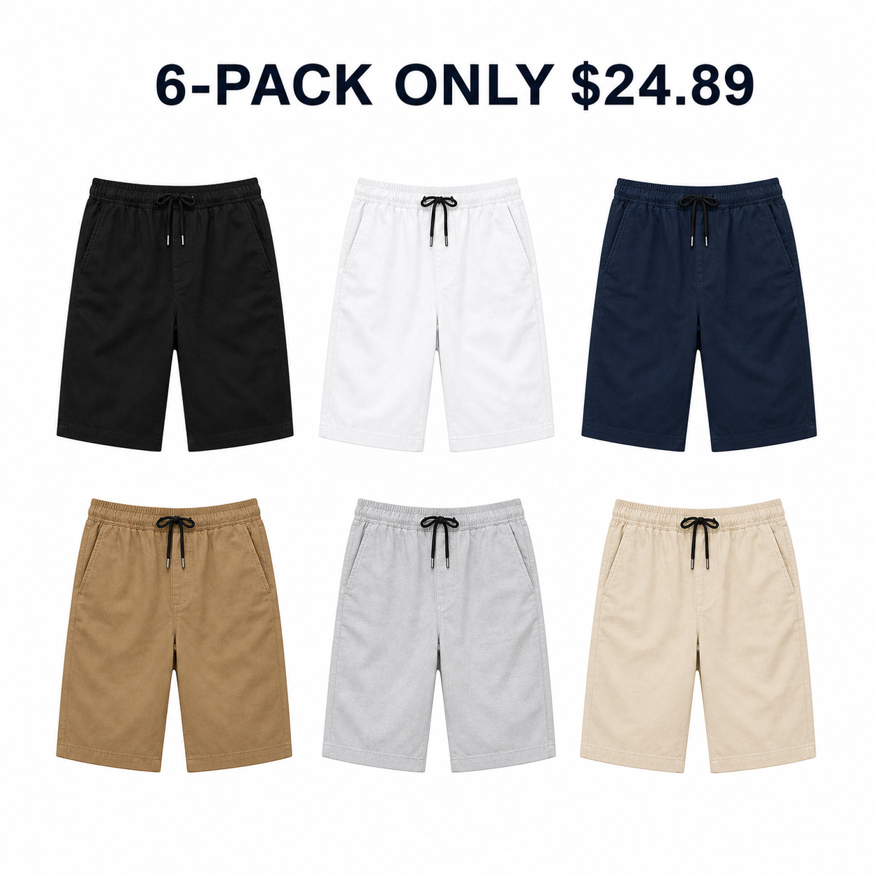 Men's 6-pack drawstring shorts combination A, only $24.89