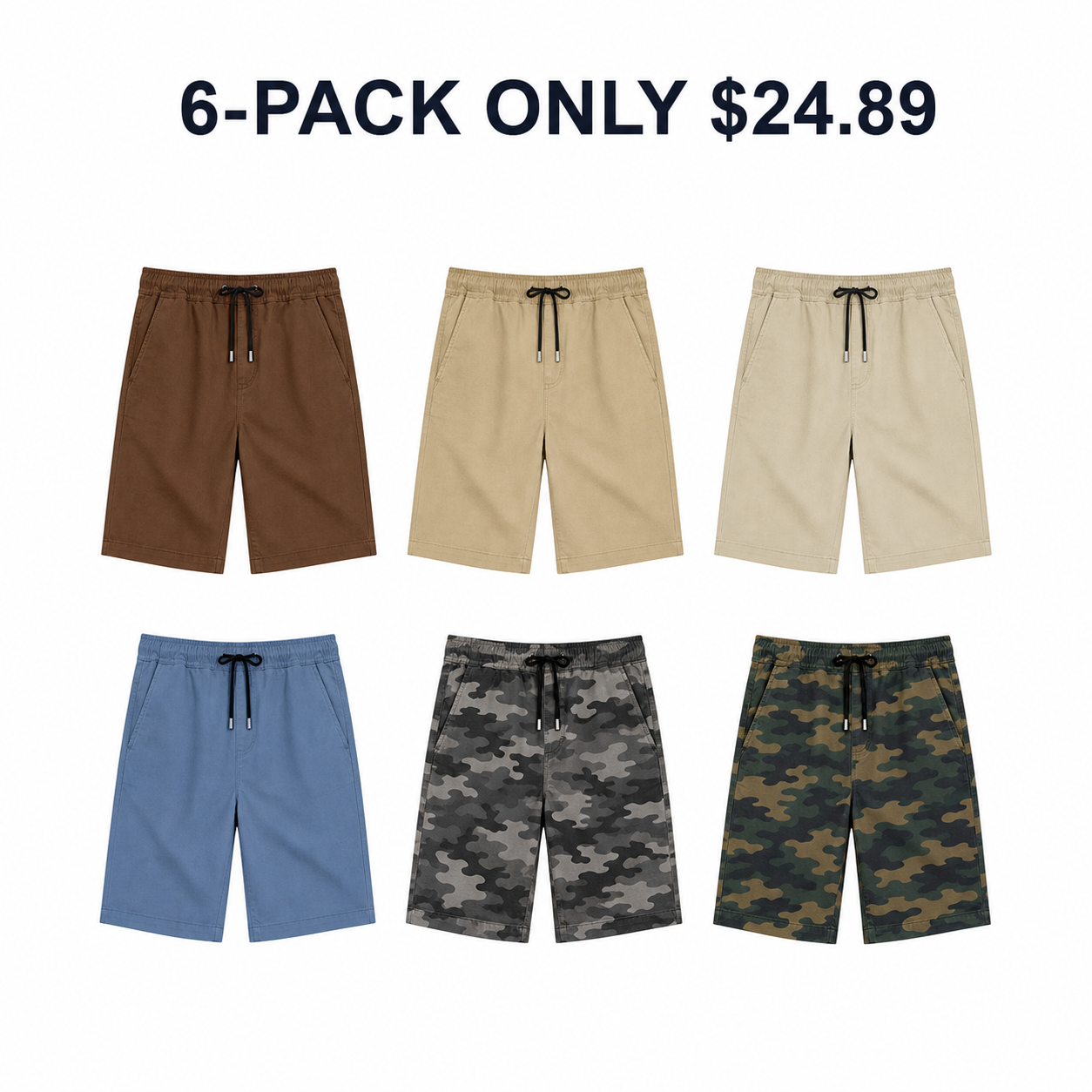 Men's 6-pack drawstring shorts combination B, only $24.89