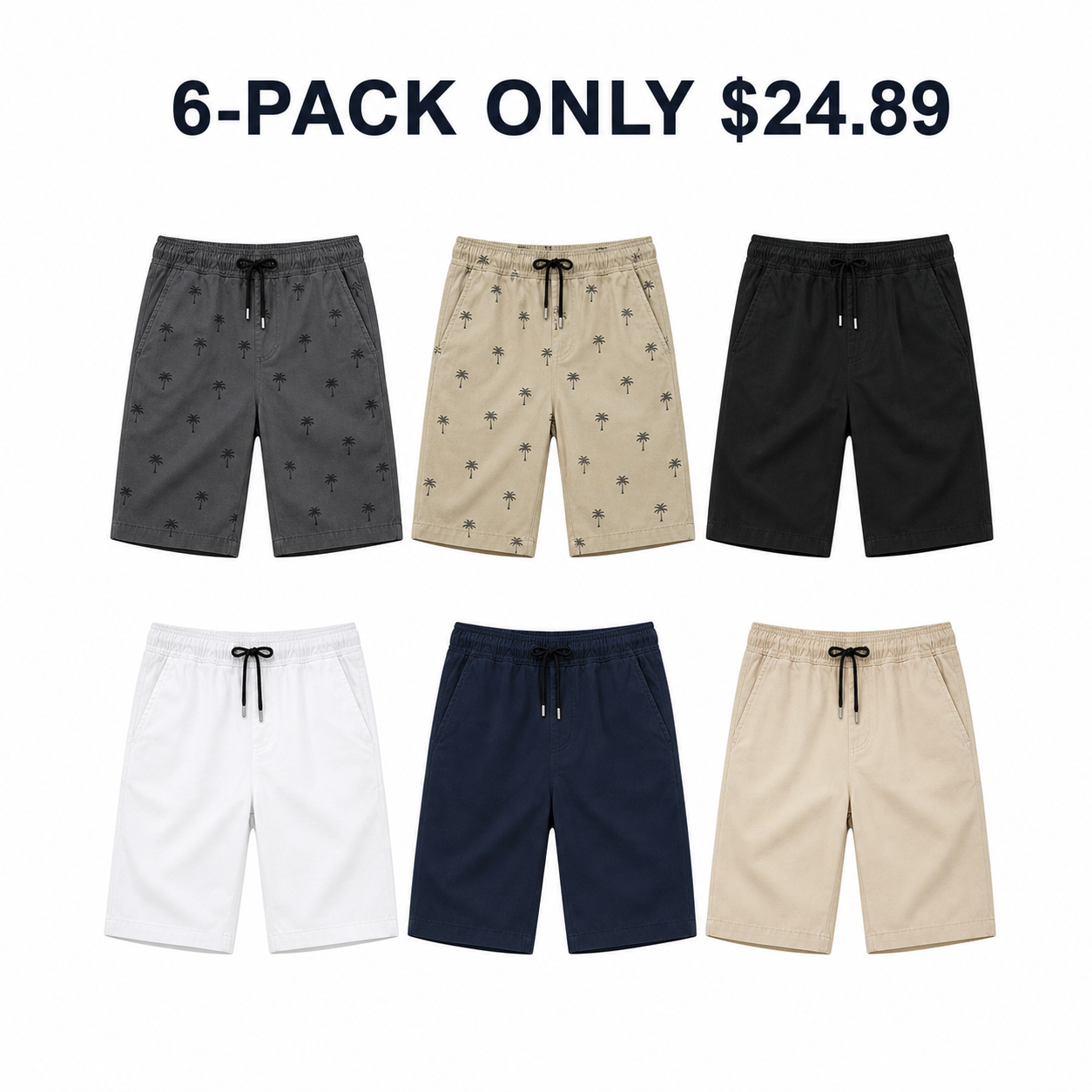 Men's 6-pack drawstring shorts combination C, only $24.89