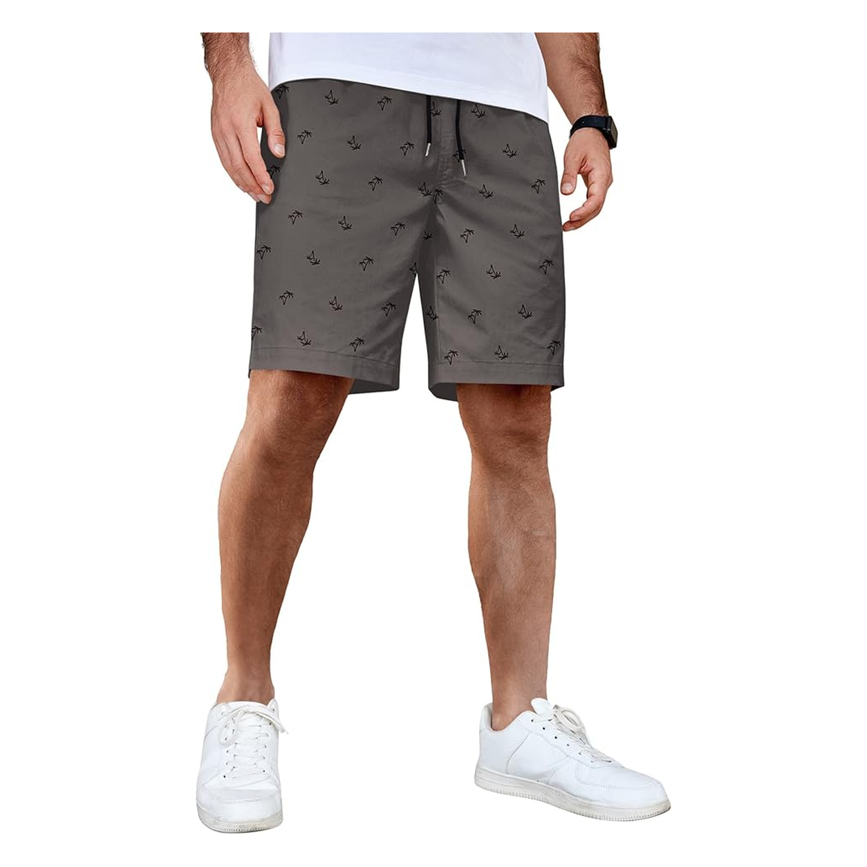 Men's coconut tree print shorts in dark grey