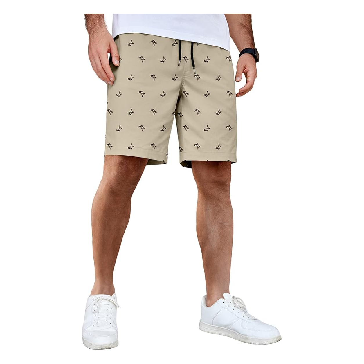 Men's coconut tree print shorts in light khaki